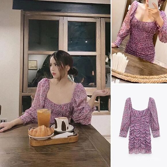 ZARA PRINTED DRESS WITH DRAPING - Picture 7 of 11